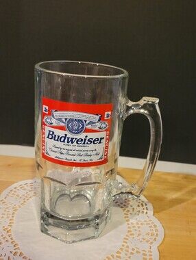 Vintage 1997 Budweiser King of Beers Official Product Glass Beer Mug 8" Tall